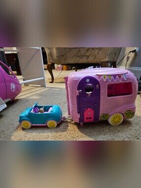Barbie's Little Sister Chelse Pink and Teal Kids Play Camper Toy with Match Car